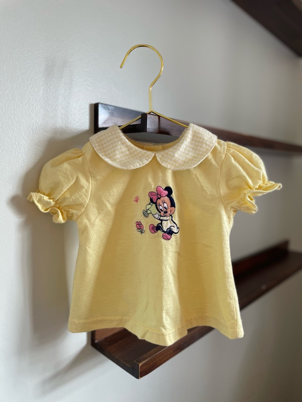 Vintage Yellow Disney Minnie Mouse Peter Pan Collar Girls Top